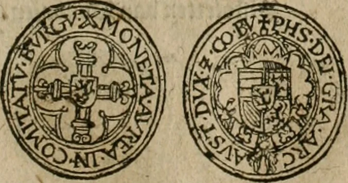 An illustration from Ordonnancie ende instructie naer de welcke voort-aen hen moeten reguleren die ghesworen wisselaers ofte collecteurs vande goude ende silvere penningen, wesende verboden, gheschroyt, te licht oft te seer versleten, ende oversulex verclaert ende ghehouden voor billoen, daer toe geoommitteert om de selve te leveren inde munten van Sijne Majesteyt, ende al daer bekeert te worden in penninghen van hunnen slaghe, 1633, leaf 92