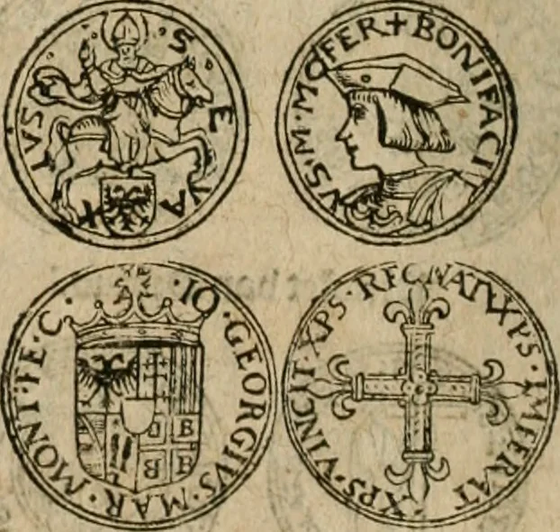An illustration from Ordonnancie ende instructie naer de welcke voort-aen hen moeten reguleren die ghesworen wisselaers ofte collecteurs vande goude ende silvere penningen, wesende verboden, gheschroyt, te licht oft te seer versleten, ende oversulex verclaert ende ghehouden voor billoen, daer toe geoommitteert om de selve te leveren inde munten van Sijne Majesteyt, ende al daer bekeert te worden in penninghen van hunnen slaghe, 1633, leaf 97