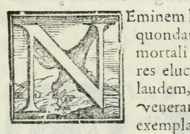 An illustration from Ioannis Iacobi Orgeatii i. c. Galli, in obitv Ioan. Francisci Terzanii Cremonae Ferrariensis oratio, 1593, leaf 5