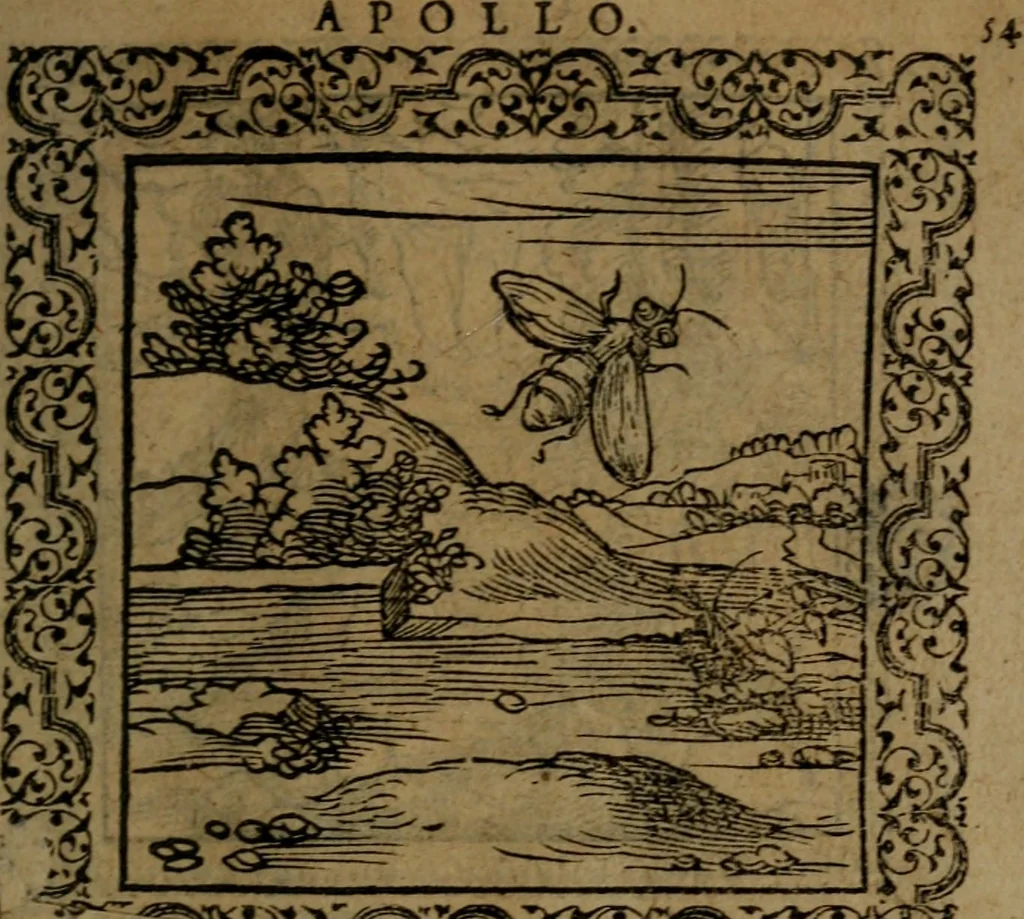 An illustration from Ori Apollinis Niliaci, De sacris Aegyptiorum notis, Aegyptiacè expressis : libri duo, iconibus illustrati, & aucti : nunc primùm in latinum ac gallicum sermonem conversi, 1574, leaf 122
