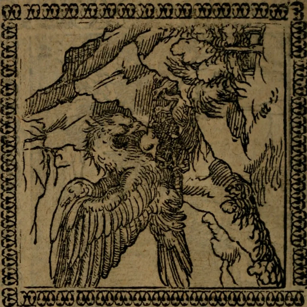 An illustration from Ori Apollinis Niliaci, De sacris Aegyptiorum notis, Aegyptiacè expressis : libri duo, iconibus illustrati, & aucti : nunc primùm in latinum ac gallicum sermonem conversi, 1574, leaf 147