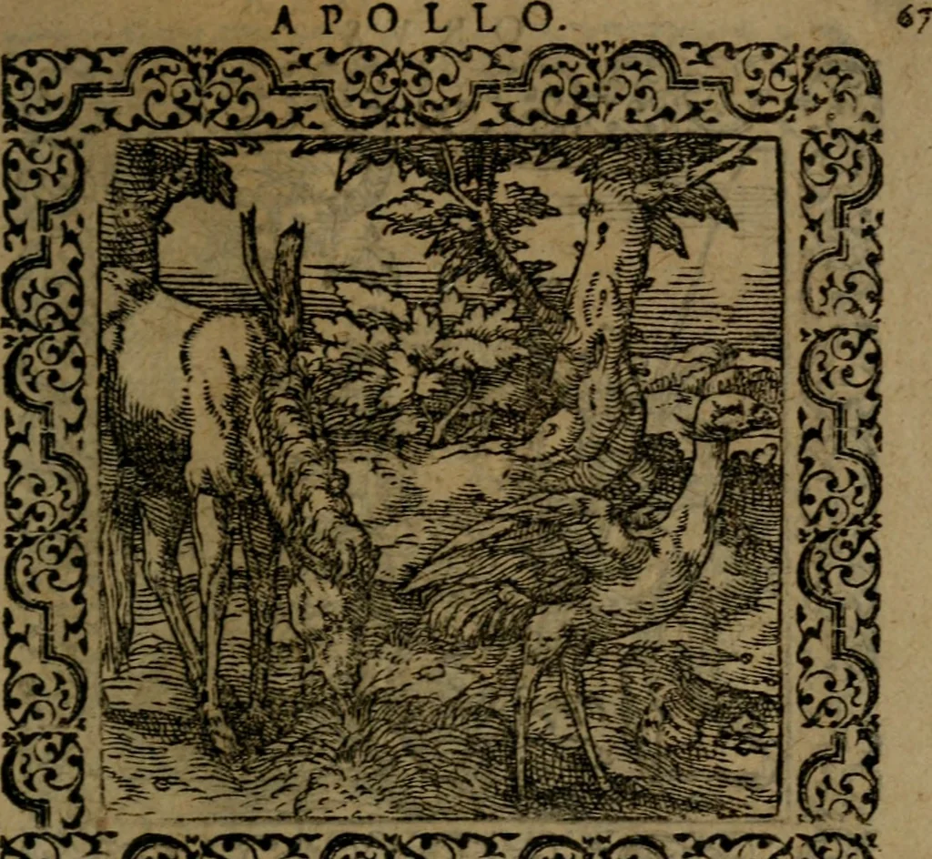 An illustration from Ori Apollinis Niliaci, De sacris Aegyptiorum notis, Aegyptiacè expressis : libri duo, iconibus illustrati, & aucti : nunc primùm in latinum ac gallicum sermonem conversi, 1574, leaf 148