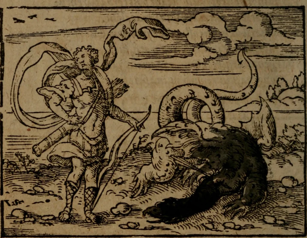 An illustration from Ori Apollinis Niliaci, De sacris Aegyptiorum notis, Aegyptiacè expressis : libri duo, iconibus illustrati, & aucti : nunc primùm in latinum ac gallicum sermonem conversi, 1574, leaf 251