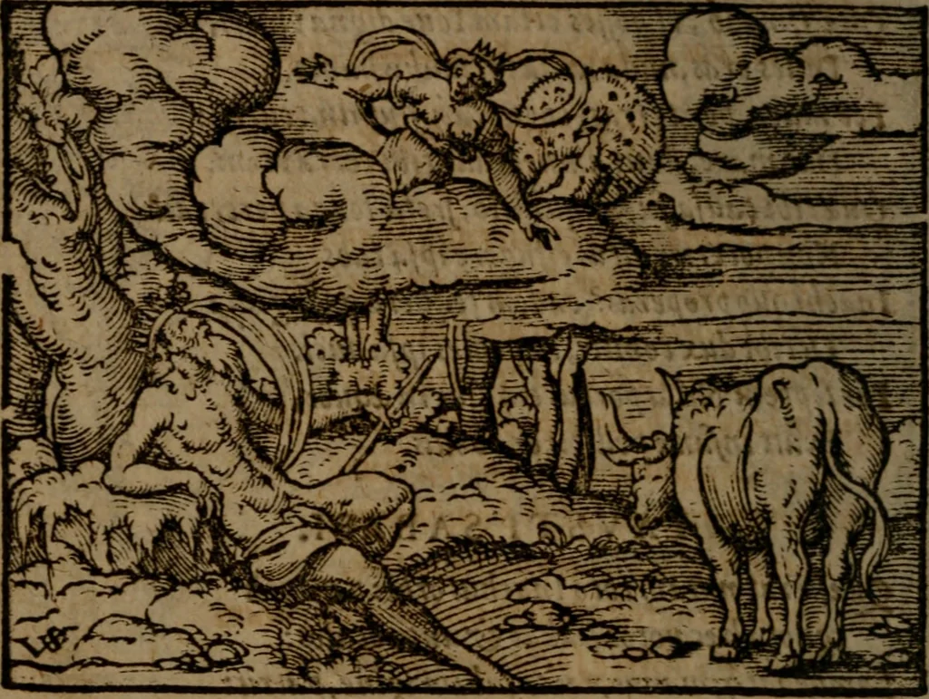 An illustration from Ori Apollinis Niliaci, De sacris Aegyptiorum notis, Aegyptiacè expressis : libri duo, iconibus illustrati, & aucti : nunc primùm in latinum ac gallicum sermonem conversi, 1574, leaf 257