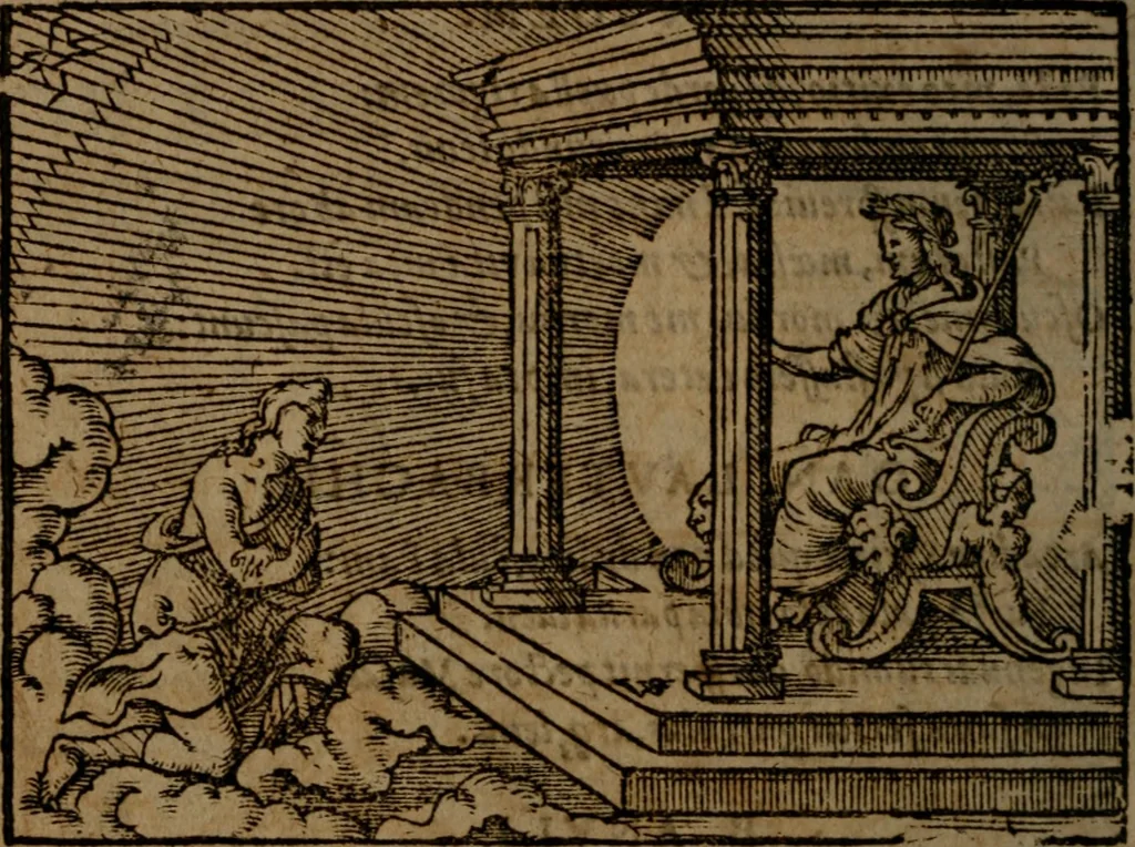 An illustration from Ori Apollinis Niliaci, De sacris Aegyptiorum notis, Aegyptiacè expressis : libri duo, iconibus illustrati, & aucti : nunc primùm in latinum ac gallicum sermonem conversi, 1574, leaf 263