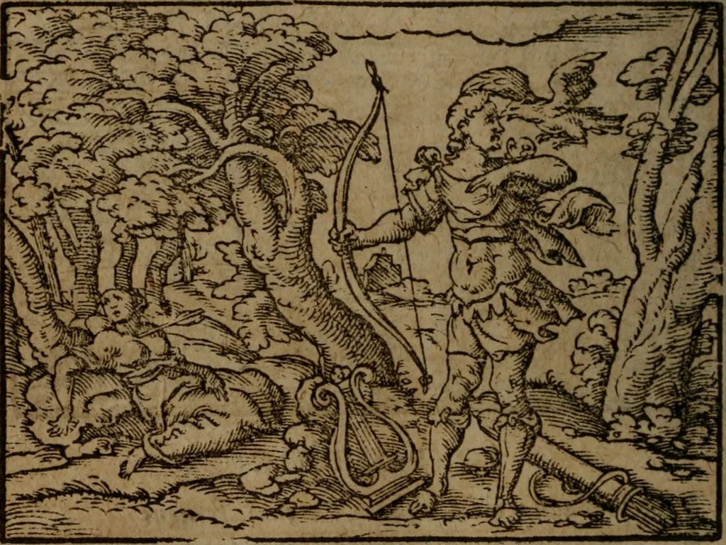 An illustration from Ori Apollinis Niliaci, De sacris Aegyptiorum notis, Aegyptiacè expressis : libri duo, iconibus illustrati, & aucti : nunc primùm in latinum ac gallicum sermonem conversi, 1574, leaf 277