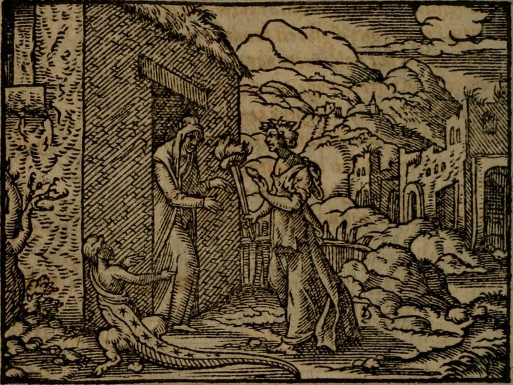 An illustration from Ori Apollinis Niliaci, De sacris Aegyptiorum notis, Aegyptiacè expressis : libri duo, iconibus illustrati, & aucti : nunc primùm in latinum ac gallicum sermonem conversi, 1574, leaf 323
