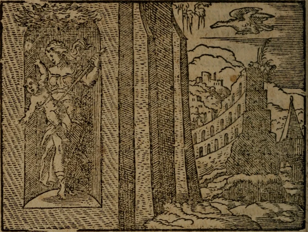 An illustration from Ori Apollinis Niliaci, De sacris Aegyptiorum notis, Aegyptiacè expressis : libri duo, iconibus illustrati, & aucti : nunc primùm in latinum ac gallicum sermonem conversi, 1574, leaf 353