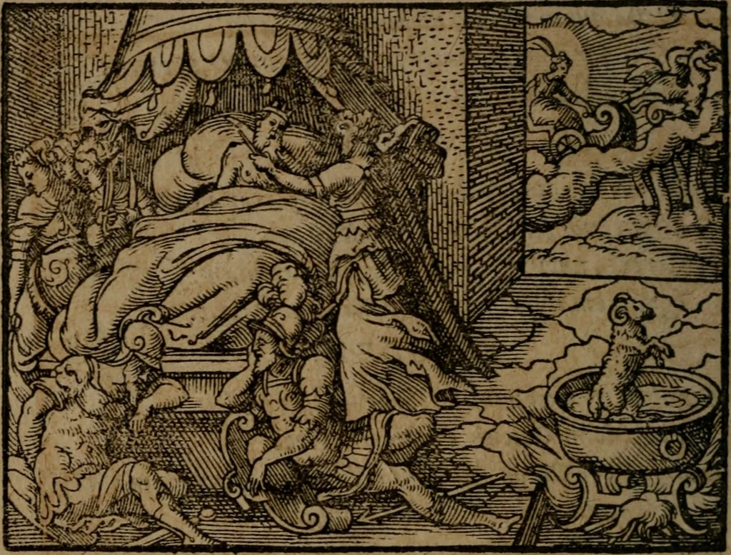 An illustration from Ori Apollinis Niliaci, De sacris Aegyptiorum notis, Aegyptiacè expressis : libri duo, iconibus illustrati, & aucti : nunc primùm in latinum ac gallicum sermonem conversi, 1574, leaf 355