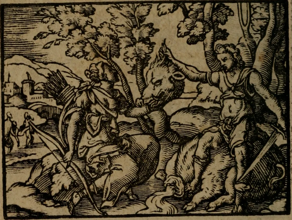 An illustration from Ori Apollinis Niliaci, De sacris Aegyptiorum notis, Aegyptiacè expressis : libri duo, iconibus illustrati, & aucti : nunc primùm in latinum ac gallicum sermonem conversi, 1574, leaf 381
