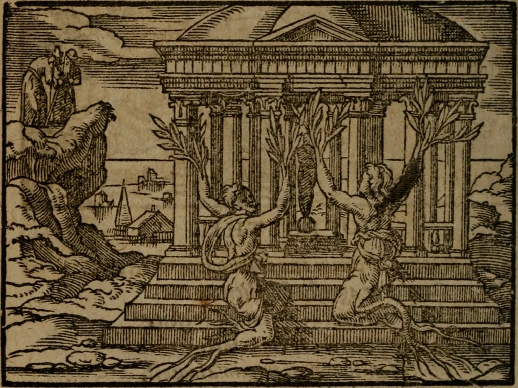 An illustration from Ori Apollinis Niliaci, De sacris Aegyptiorum notis, Aegyptiacè expressis : libri duo, iconibus illustrati, & aucti : nunc primùm in latinum ac gallicum sermonem conversi, 1574, leaf 387