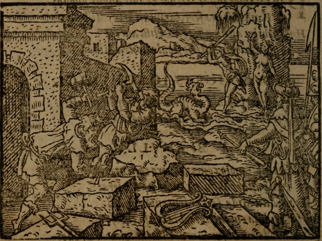 An illustration from Ori Apollinis Niliaci, De sacris Aegyptiorum notis, Aegyptiacè expressis : libri duo, iconibus illustrati, & aucti : nunc primùm in latinum ac gallicum sermonem conversi, 1574, leaf 453