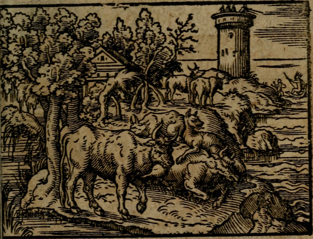 An illustration from Ori Apollinis Niliaci, De sacris Aegyptiorum notis, Aegyptiacè expressis : libri duo, iconibus illustrati, & aucti : nunc primùm in latinum ac gallicum sermonem conversi, 1574, leaf 456