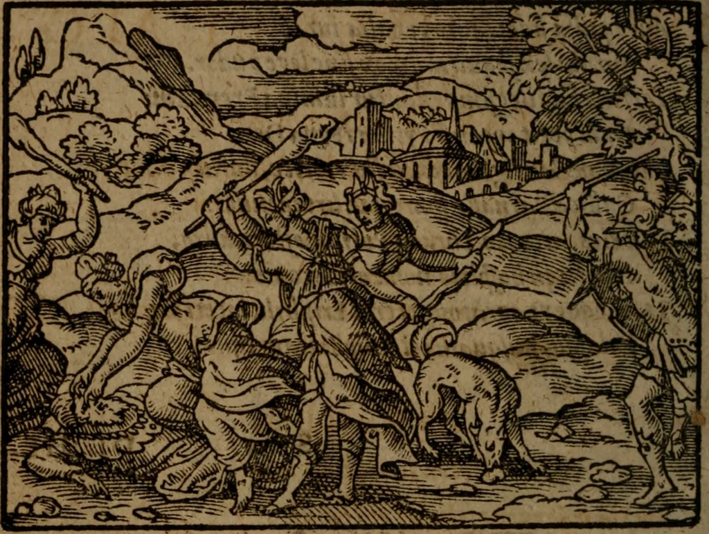An illustration from Ori Apollinis Niliaci, De sacris Aegyptiorum notis, Aegyptiacè expressis : libri duo, iconibus illustrati, & aucti : nunc primùm in latinum ac gallicum sermonem conversi, 1574, leaf 485