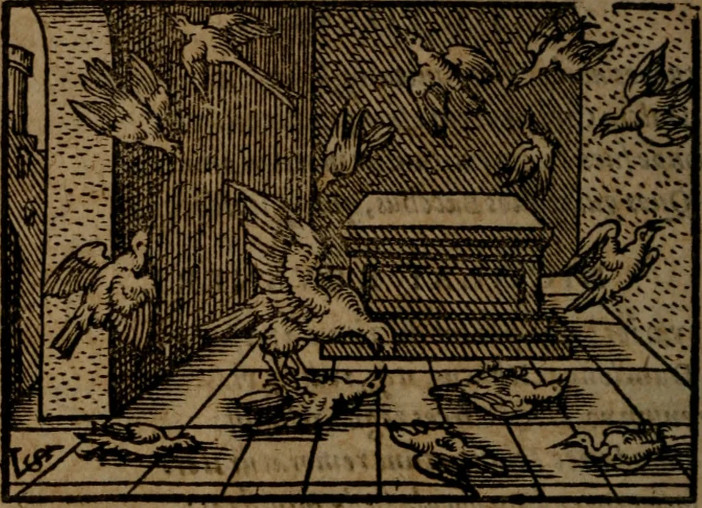 An illustration from Ori Apollinis Niliaci, De sacris Aegyptiorum notis, Aegyptiacè expressis : libri duo, iconibus illustrati, & aucti : nunc primùm in latinum ac gallicum sermonem conversi, 1574, leaf 503