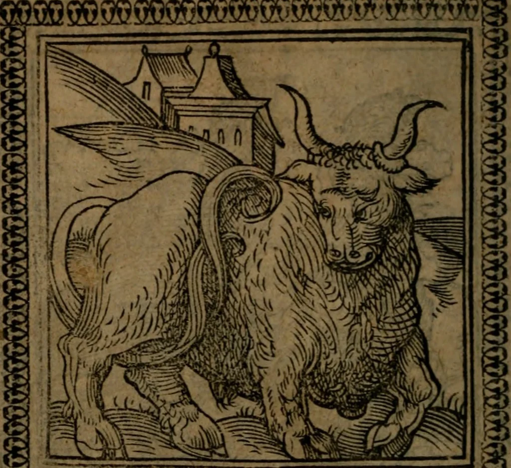 An illustration from Ori Apollinis Niliaci, De sacris Aegyptiorum notis, Aegyptiacè expressis : libri duo, iconibus illustrati, & aucti : nunc primùm in latinum ac gallicum sermonem conversi, 1574, leaf 75
