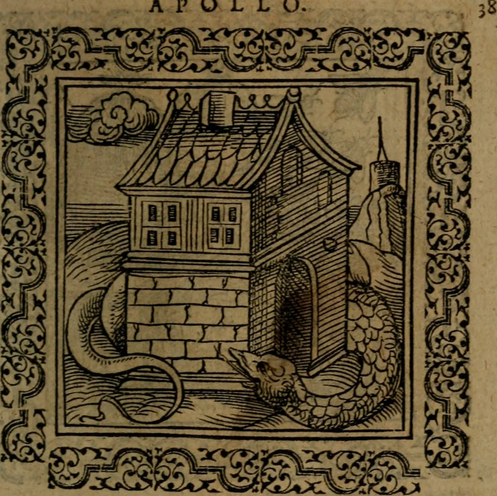 An illustration from Ori Apollinis Niliaci, De sacris Aegyptiorum notis, Aegyptiacè expressis : libri duo, iconibus illustrati, & aucti : nunc primùm in latinum ac gallicum sermonem conversi, 1574, leaf 92