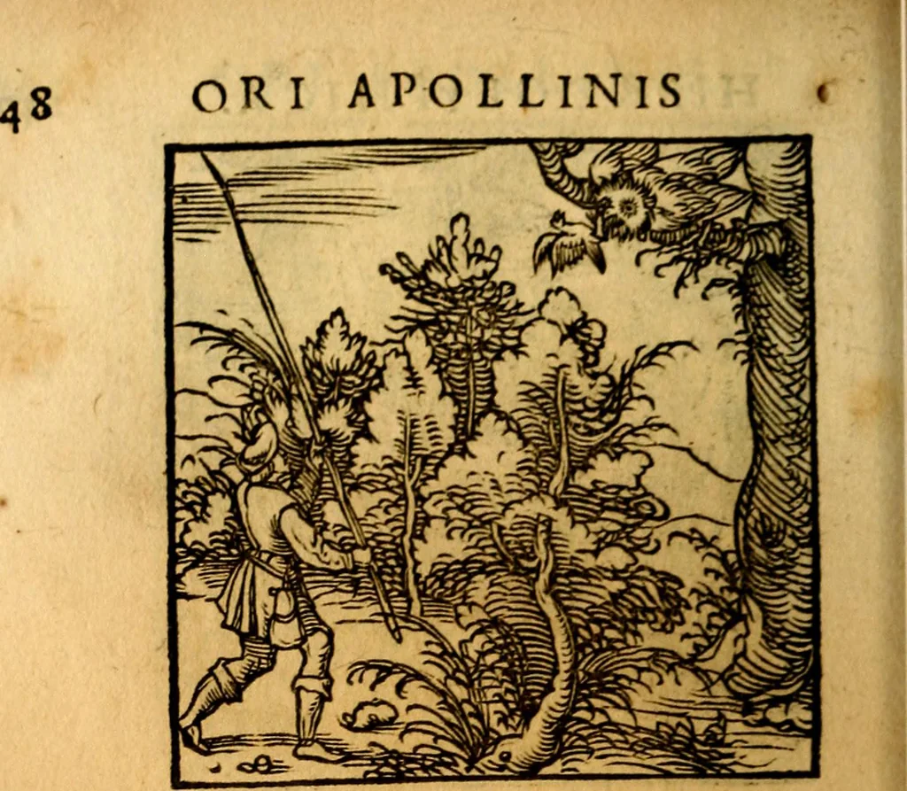 An illustration from Ori Apollonis Niliaci, de sacris notis & sculpturis libri duo, vbi ad fidem vetudti codicis manu scripti restituta sunt loca permulta, corrupta ante ac deplorata, 1551, leaf 175