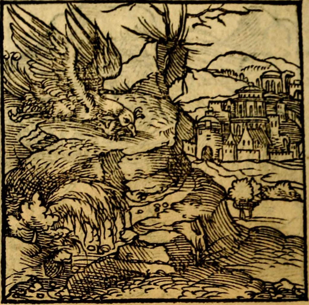 An illustration from Ori Apollonis Niliaci, de sacris notis & sculpturis libri duo, vbi ad fidem vetudti codicis manu scripti restituta sunt loca permulta, corrupta ante ac deplorata, 1551, leaf 181