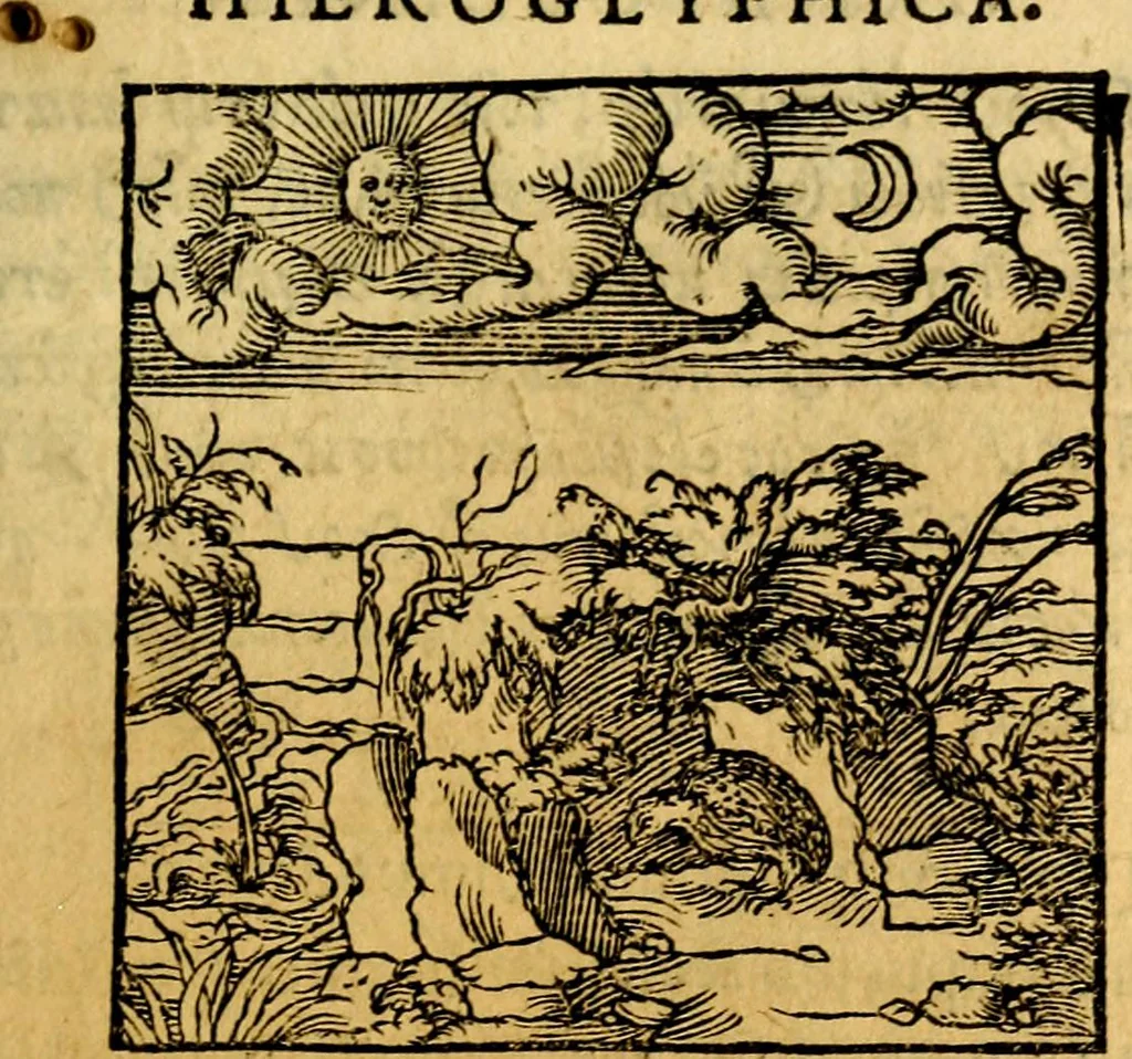 An illustration from Ori Apollonis Niliaci, de sacris notis & sculpturis libri duo, vbi ad fidem vetudti codicis manu scripti restituta sunt loca permulta, corrupta ante ac deplorata, 1551, leaf 98