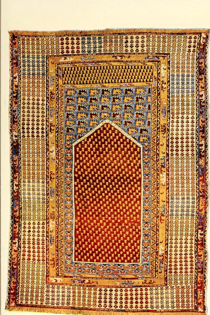 An illustration from The oriental rug; a monograph on eastern rugs and carpets, saddle-bags, mats & pillows, with a consideration of kinds and classes, types borders, figures, dyes, symbols, etc., together with some practical advice to collectors, 1909, leaf 114