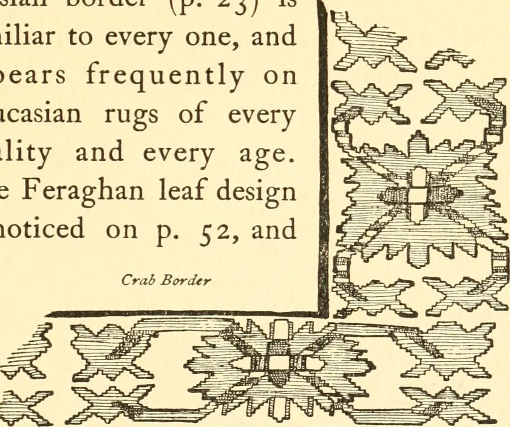 An illustration from The oriental rug; a monograph on eastern rugs and carpets, saddle-bags, mats & pillows, with a consideration of kinds and classes, types borders, figures, dyes, symbols, etc., together with some practical advice to collectors, 1909, leaf 48