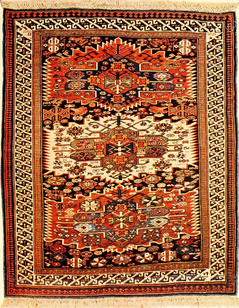 An illustration from The oriental rug; a monograph on eastern rugs and carpets, saddle-bags, mats & pillows, with a consideration of kinds and classes, types borders, figures, dyes, symbols, etc., together with some practical advice to collectors, 1909, leaf 96