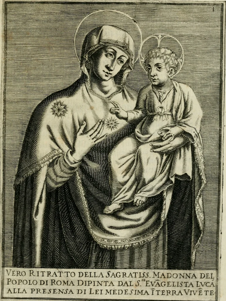 An illustration from Origine del tempio dedicato in Roma alla Vergine Madre di Dio Maria, presso alla Porta Flaminia, detto hoggi del popolo : diuisa in sei gionate, 1646, leaf 12