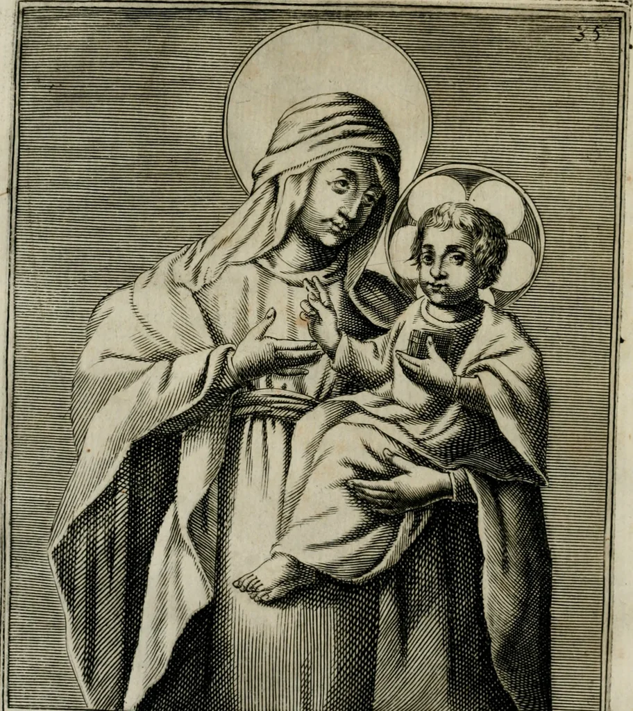 An illustration from Origine del tempio dedicato in Roma alla Vergine Madre di Dio Maria, presso alla Porta Flaminia, detto hoggi del popolo : diuisa in sei gionate, 1646, leaf 25