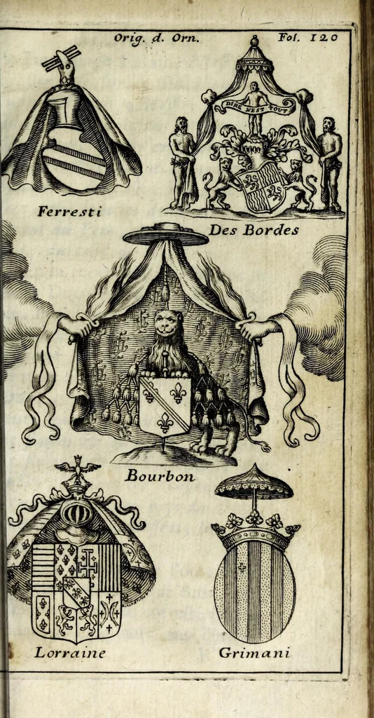 An illustration from Origine des ornemens des armoiries, 1680, leaf 147