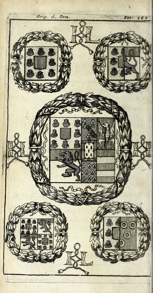 An illustration from Origine des ornemens des armoiries, 1680, leaf 200