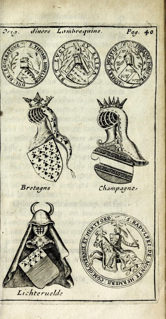 An illustration from Origine des ornemens des armoiries, 1680, leaf 61