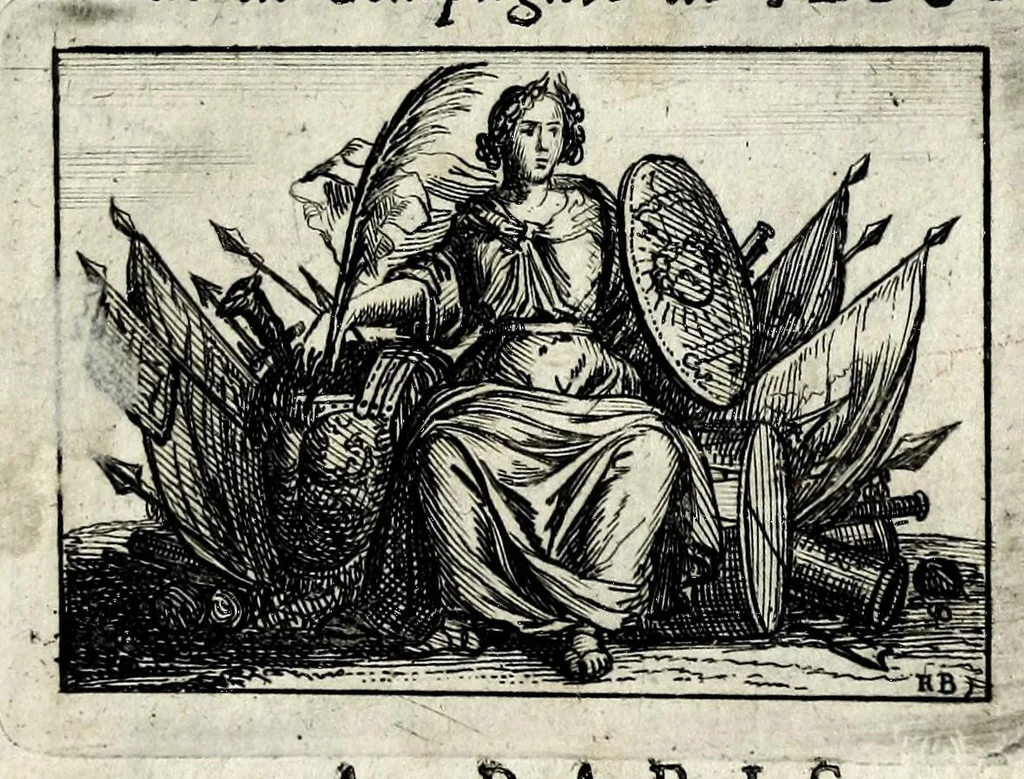 An illustration from Origine des ornemens des armoiries, 1680, leaf 7