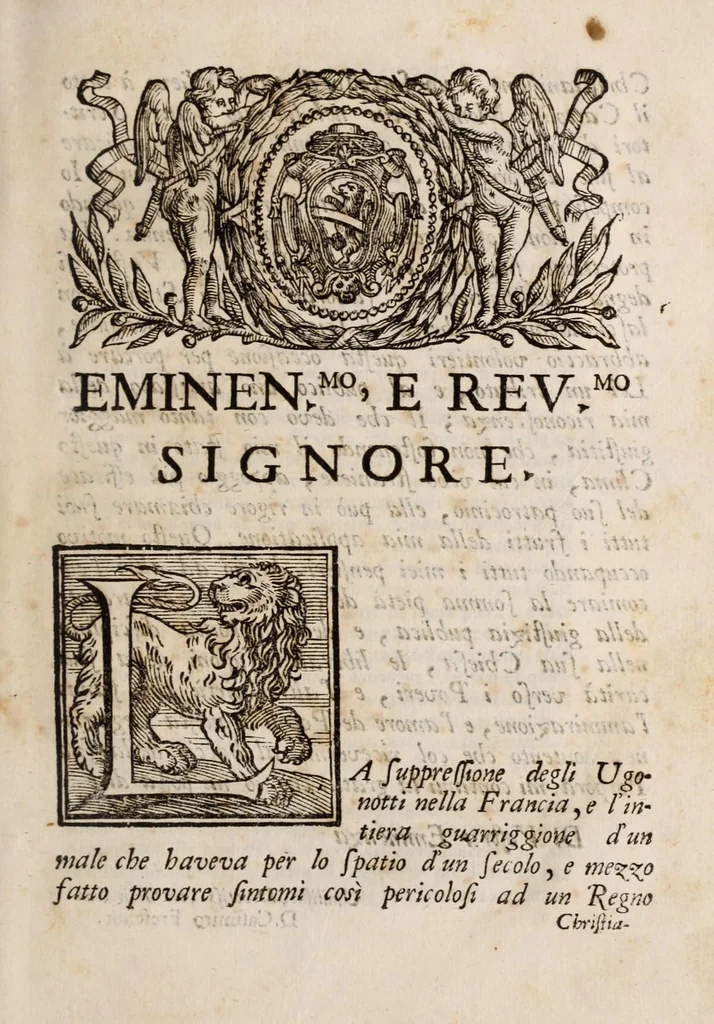 An illustration from Origine, progressi, e ruina del Calvinismo nella Francia, 1693, leaf 9