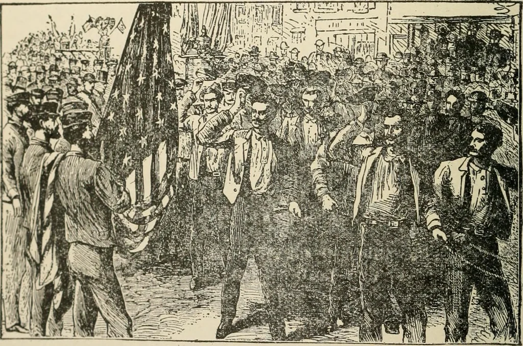 An illustration from Origin and history of the American flag and of the naval and yacht-club signals, seals and arms, and principal national songs of the United States, with a chronicle of the symbols, standards, banners, and flags of ancient and modern nations, 1917, leaf 209