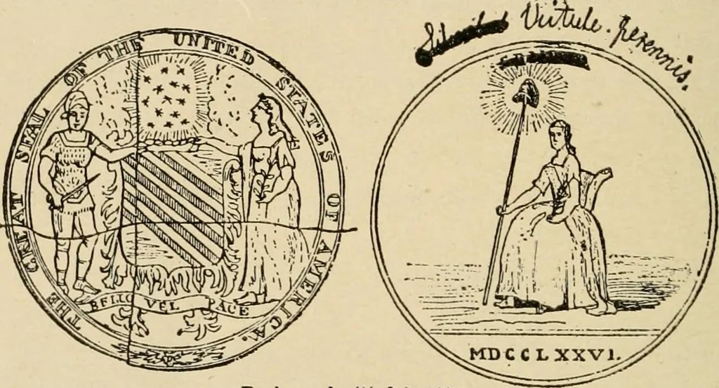 An illustration from Origin and history of the American flag and of the naval and yacht-club signals, seals and arms, and principal national songs of the United States, with a chronicle of the symbols, standards, banners, and flags of ancient and modern nations, 1917, leaf 309