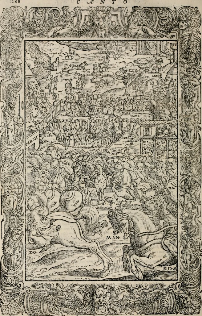 An illustration from Orlando furioso. /, 1556, leaf 323