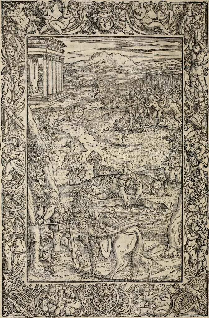 An illustration from Orlando furioso. /, 1556, leaf 77