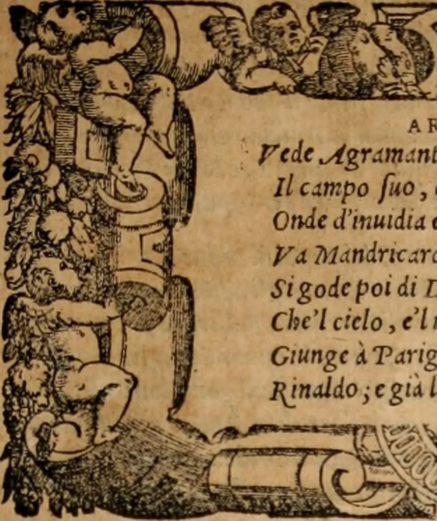An illustration from Orlando furioso, 1580, leaf 150