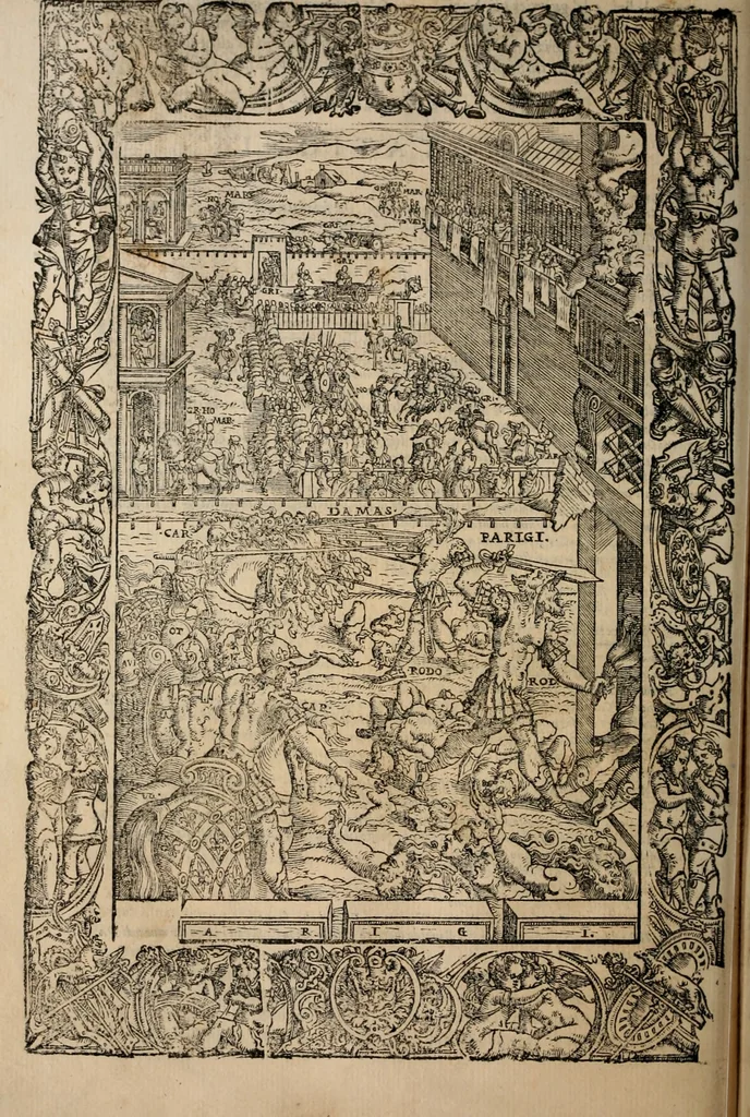An illustration from Orlando furioso, 1580, leaf 185