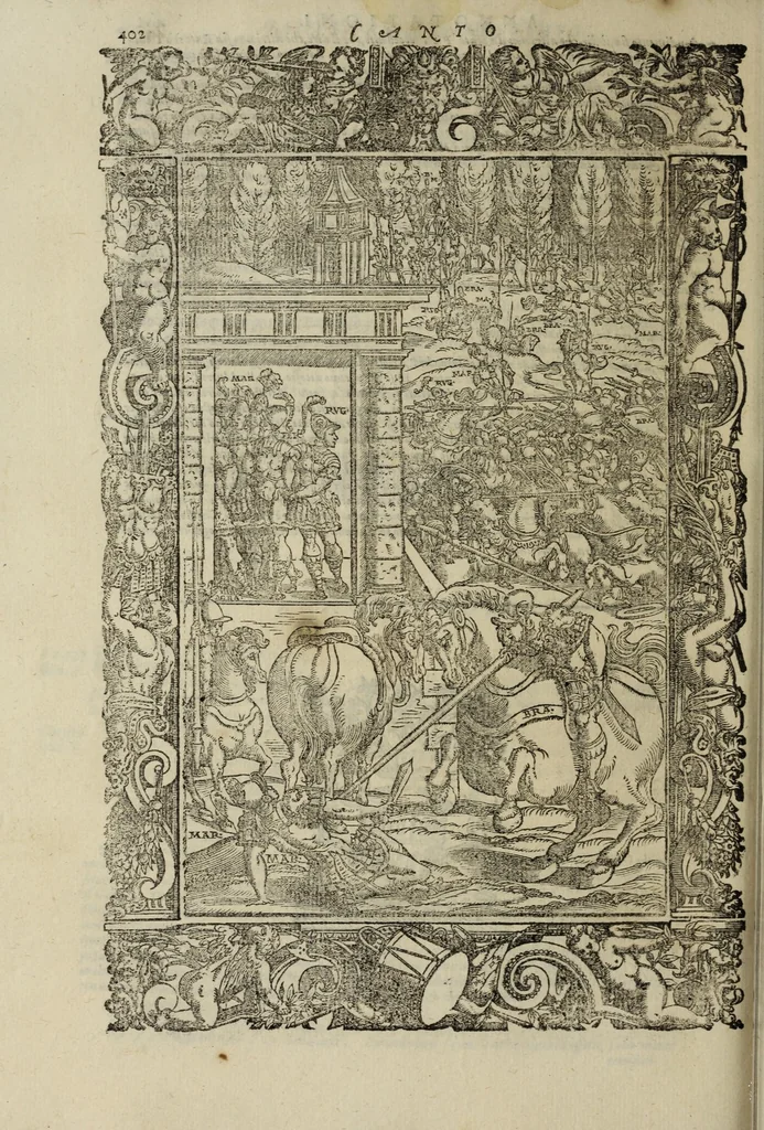 An illustration from Orlando furioso, 1584, leaf 424