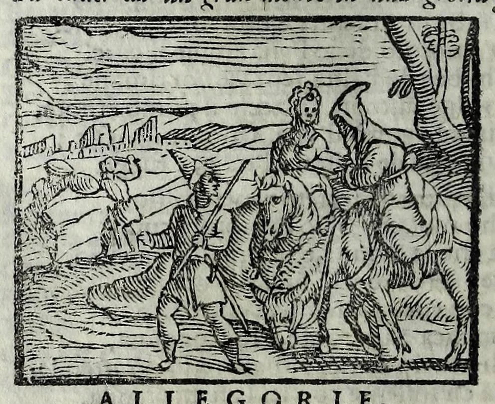 An illustration from Orlando fvrioso di M. Lodovico Ariosto : con gli argomenti in ottaua rima di M. Lodouico Dolce ; et con l'allegorie à ciascun canto di Thomaso Porcacchi da Castiglione Aretino, diligentemente corretto, & di nuoue figure adornato, 1600, leaf 22