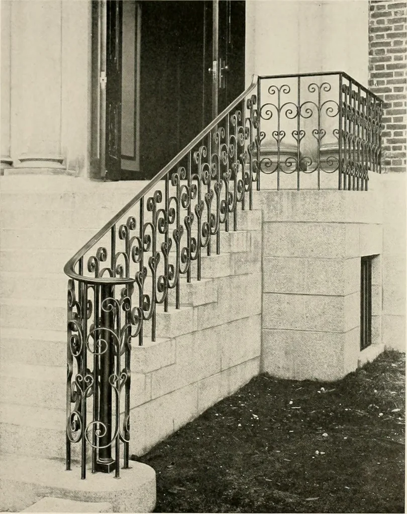 An illustration from Ornamental iron work : stairs, fire-escapes, marquises, gates, railings, grilles, fences., 1915, leaf 10