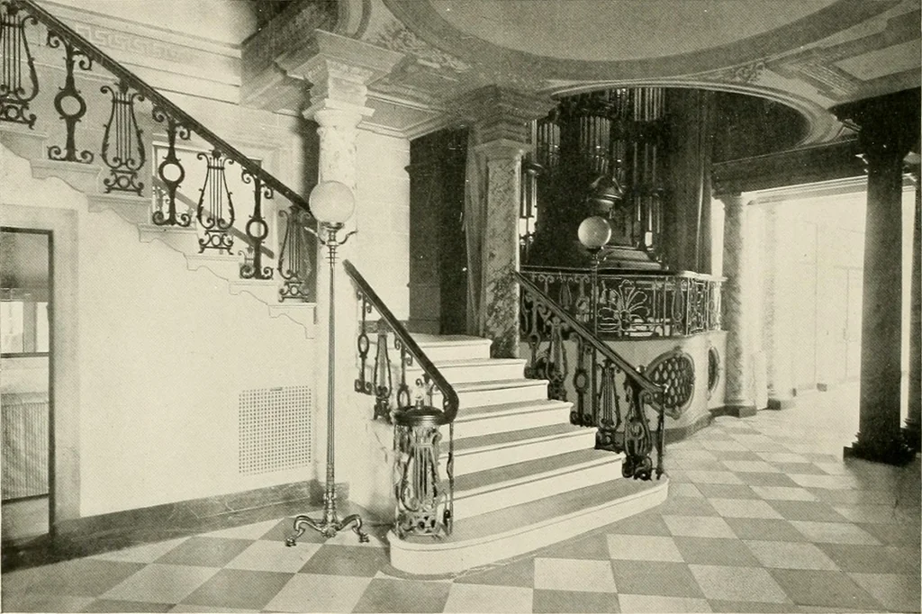 An illustration from Ornamental iron work : stairs, fire-escapes, marquises, gates, railings, grilles, fences., 1915, leaf 13