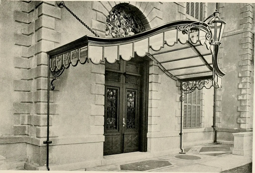 An illustration from Ornamental iron work : stairs, fire-escapes, marquises, gates, railings, grilles, fences., 1915, leaf 18