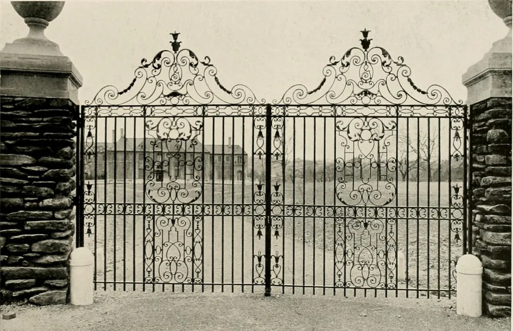 An illustration from Ornamental iron work : stairs, fire-escapes, marquises, gates, railings, grilles, fences., 1915, leaf 28
