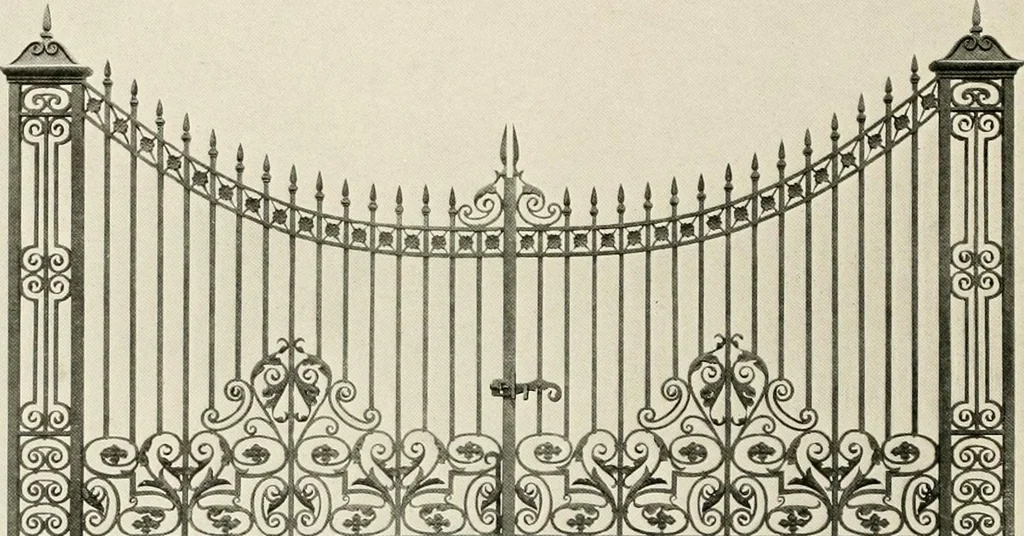 An illustration from Ornamental iron work : stairs, fire-escapes, marquises, gates, railings, grilles, fences., 1915, leaf 31