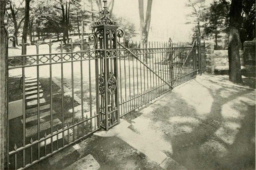 An illustration from Ornamental iron work : stairs, fire-escapes, marquises, gates, railings, grilles, fences., 1915, leaf 33