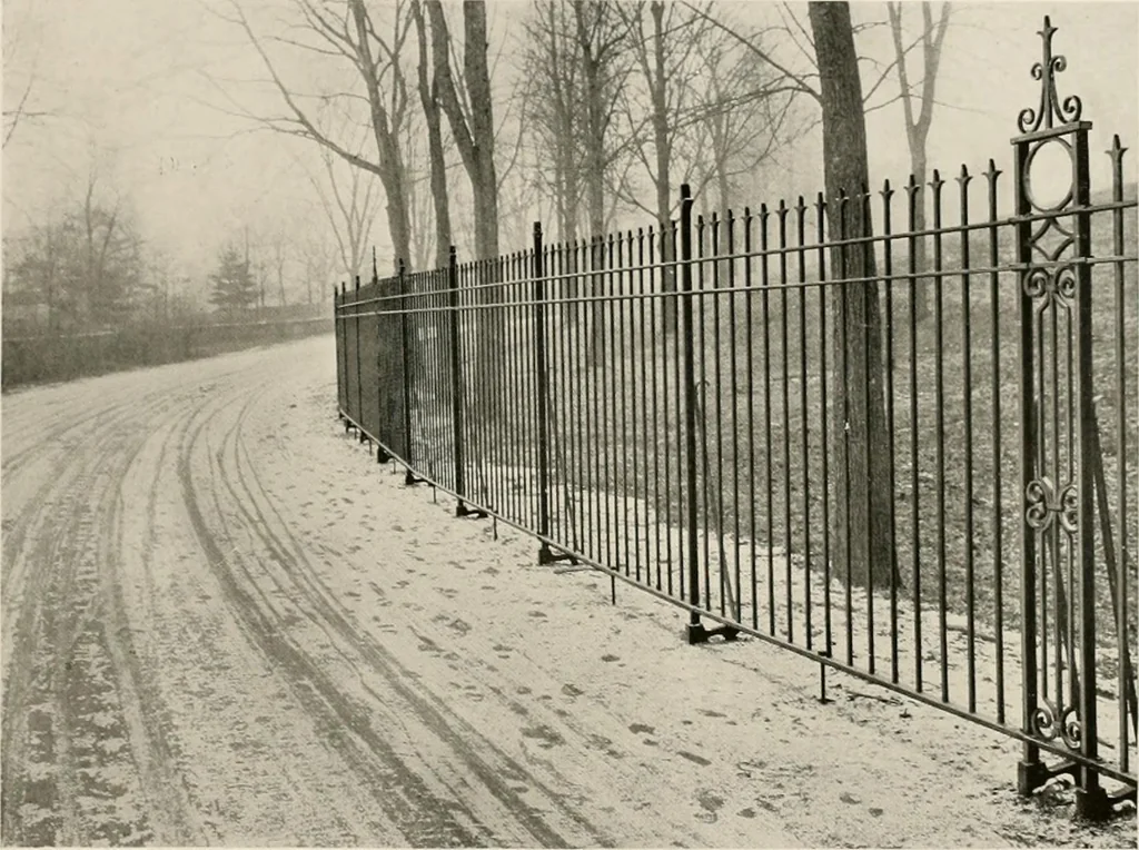 An illustration from Ornamental iron work : stairs, fire-escapes, marquises, gates, railings, grilles, fences., 1915, leaf 34