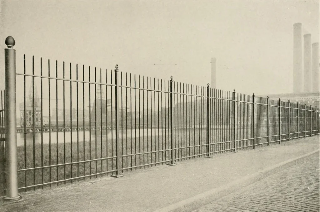 An illustration from Ornamental iron work : stairs, fire-escapes, marquises, gates, railings, grilles, fences., 1915, leaf 38